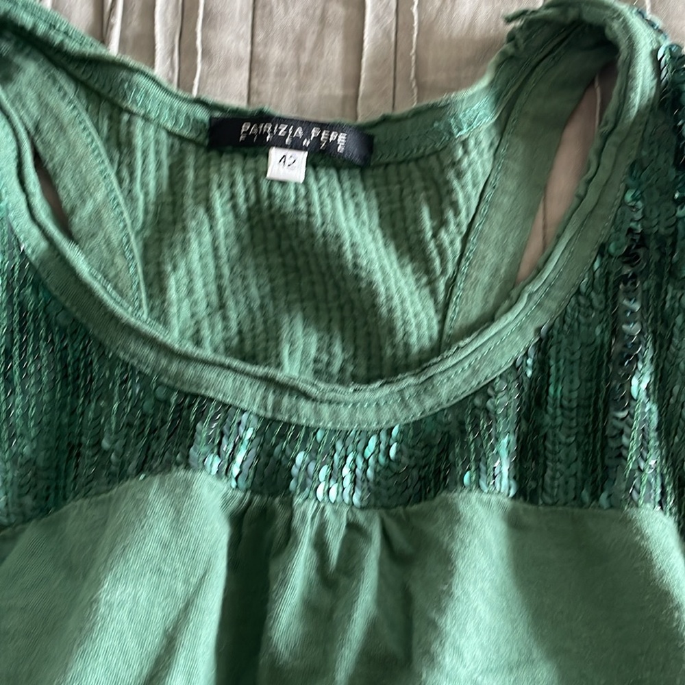 Patrizia Pepe Green Sleeveless Tank Top with sequined Detail